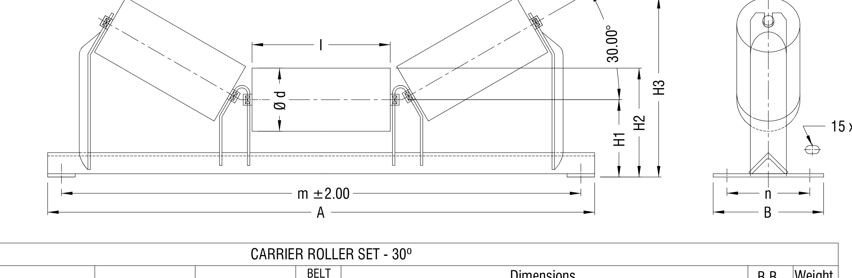 Carrier Roller Set (30°) — dimensions drawing